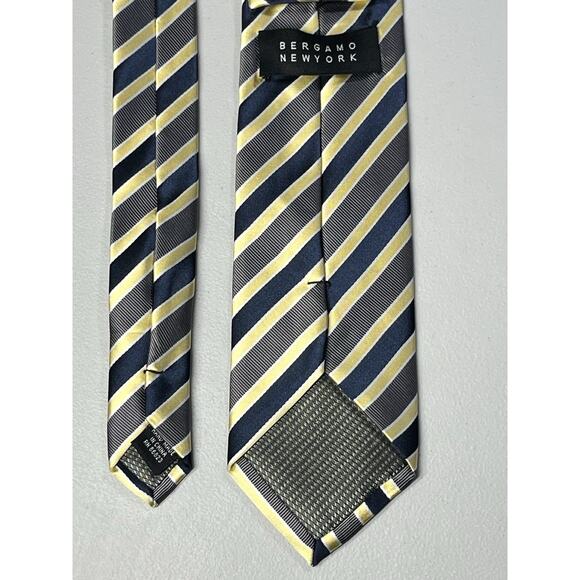 Bergamo New York Tie Yellow Blue Striped Mens Handmade Necktie 3 1/4" x 57" - Picture 5 of 9